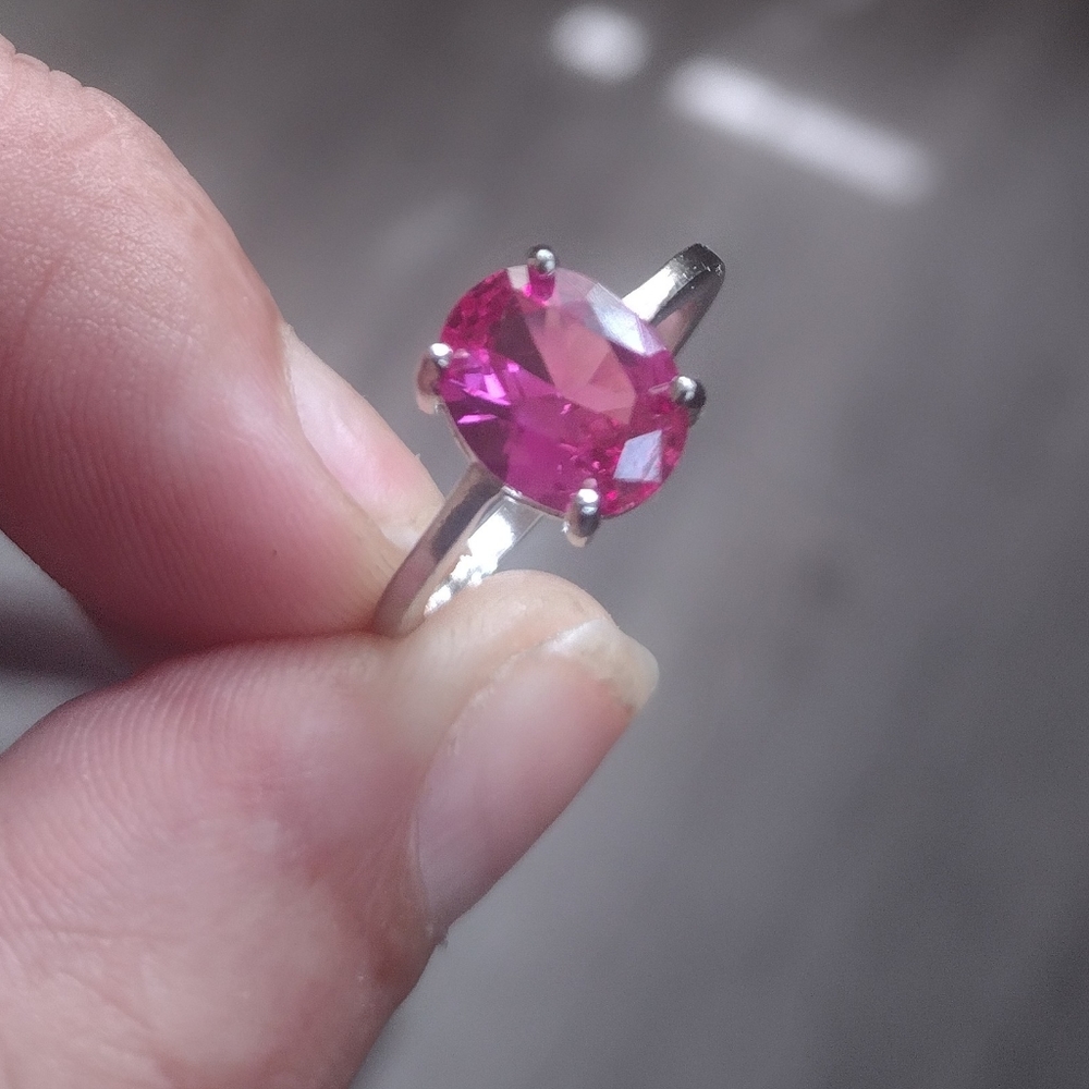 NEW 3CT Pink Sapphire Solitaire & 925-Silver Ring (s7)